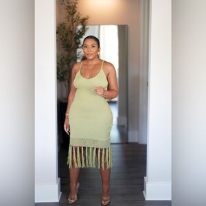Sunny Festival Ribbed Fringe Midi Dress – Size M